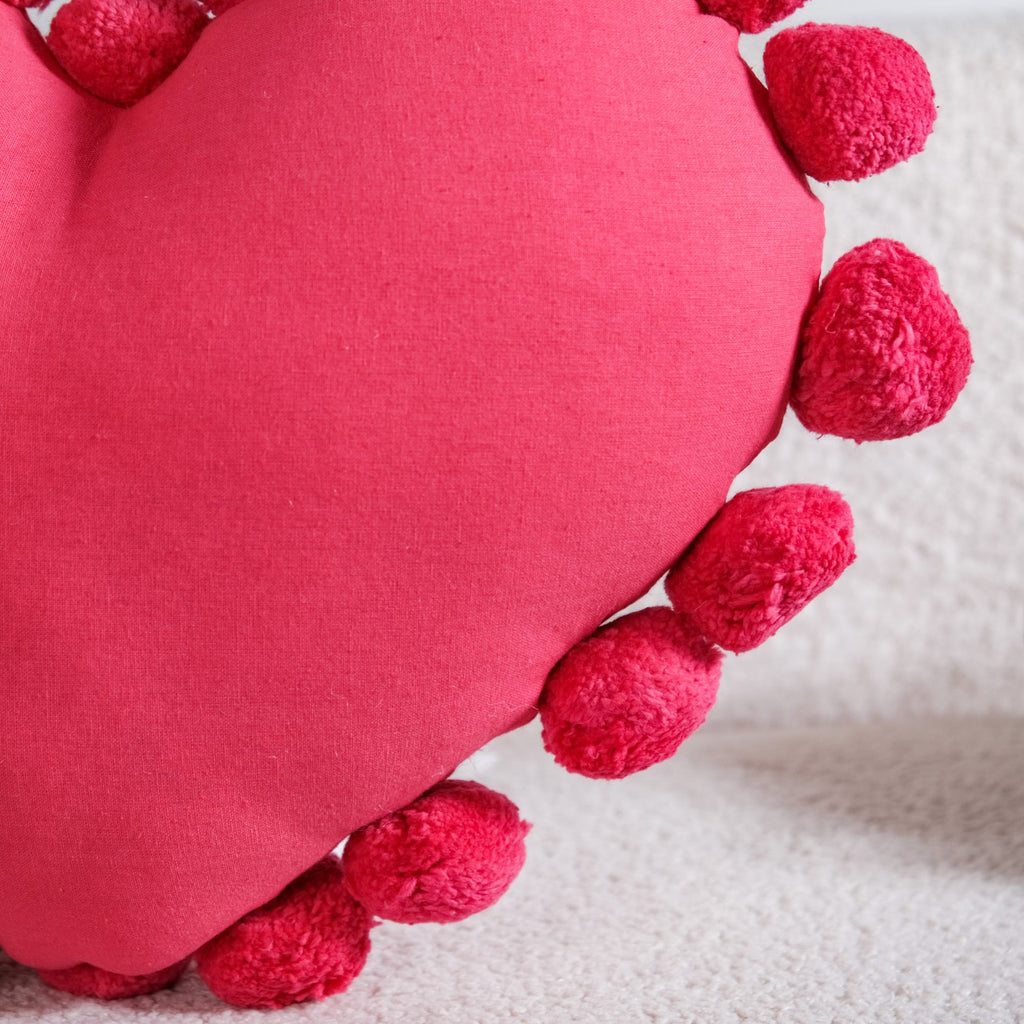 Pom Pom Heart Sofa Cushion Dark Pink 40x35cm Nestasia