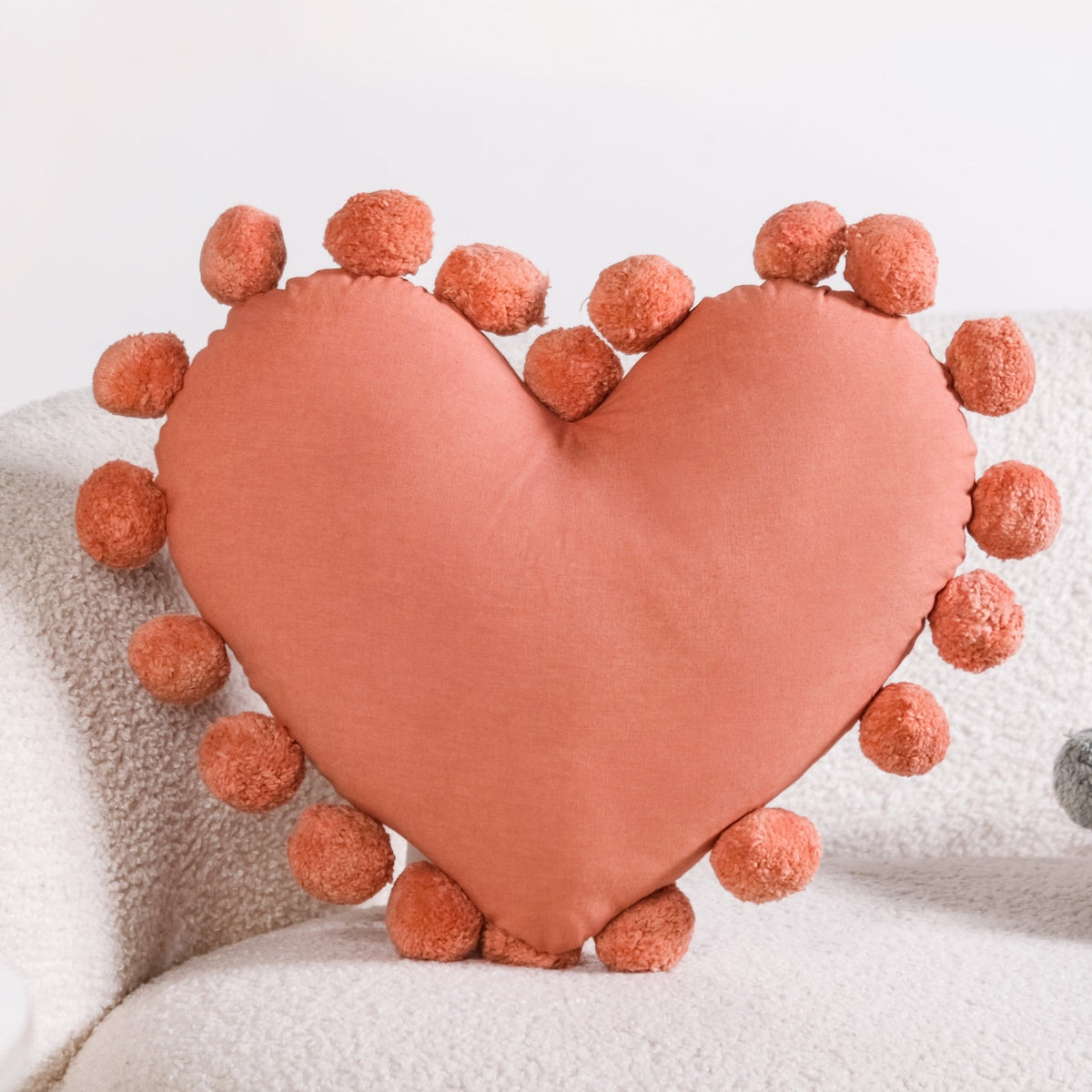 Pom Pom Heart Sofa Cushion Dusty Pink 40x35cm Nestasia