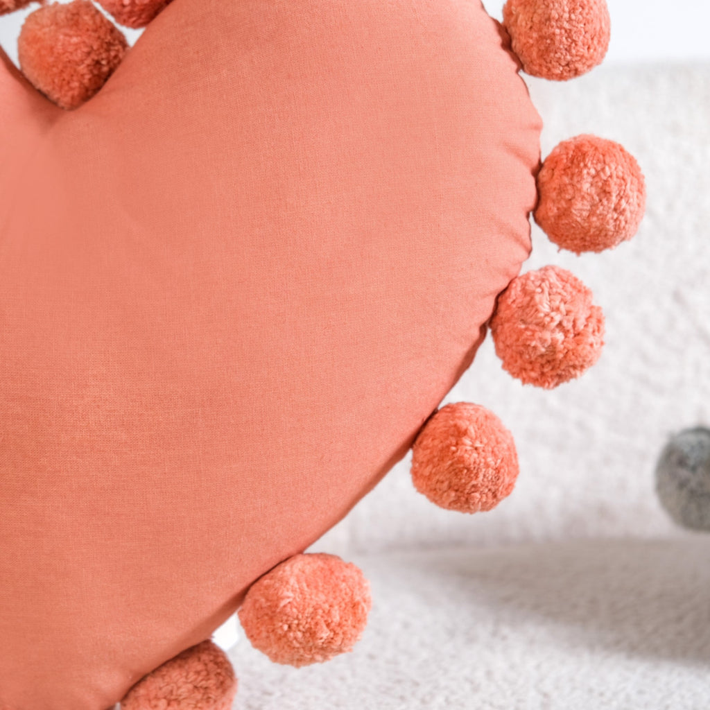 Pom Pom Heart Sofa Cushion Dusty Pink 40x35cm Nestasia