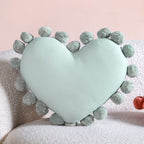 Pom Pom Heart Sofa Cushion Mint Green 40x35cm Nestasia