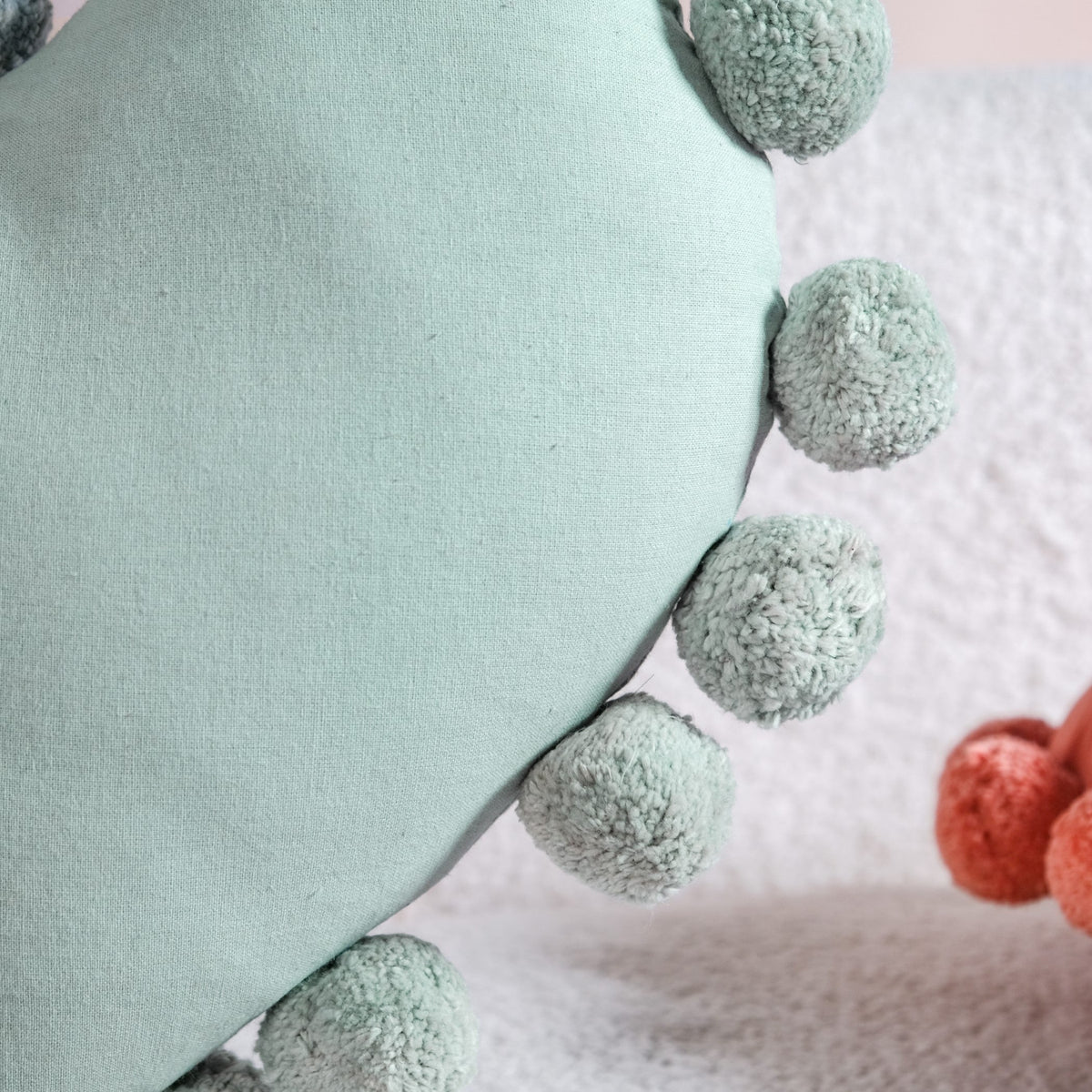 Pom Pom Heart Sofa Cushion Mint Green 40x35cm Nestasia