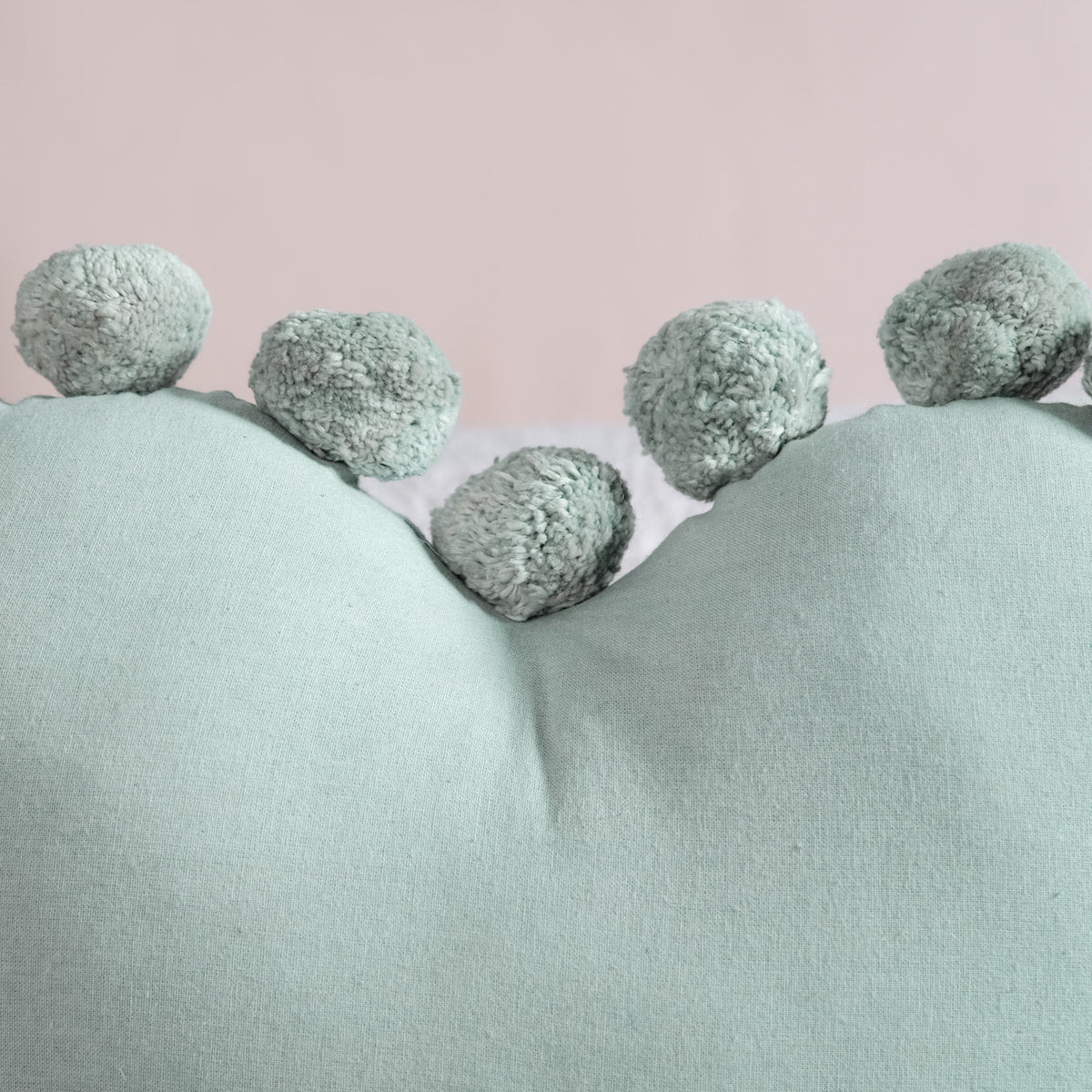 Pom Pom Heart Sofa Cushion Mint Green 40x35cm Nestasia