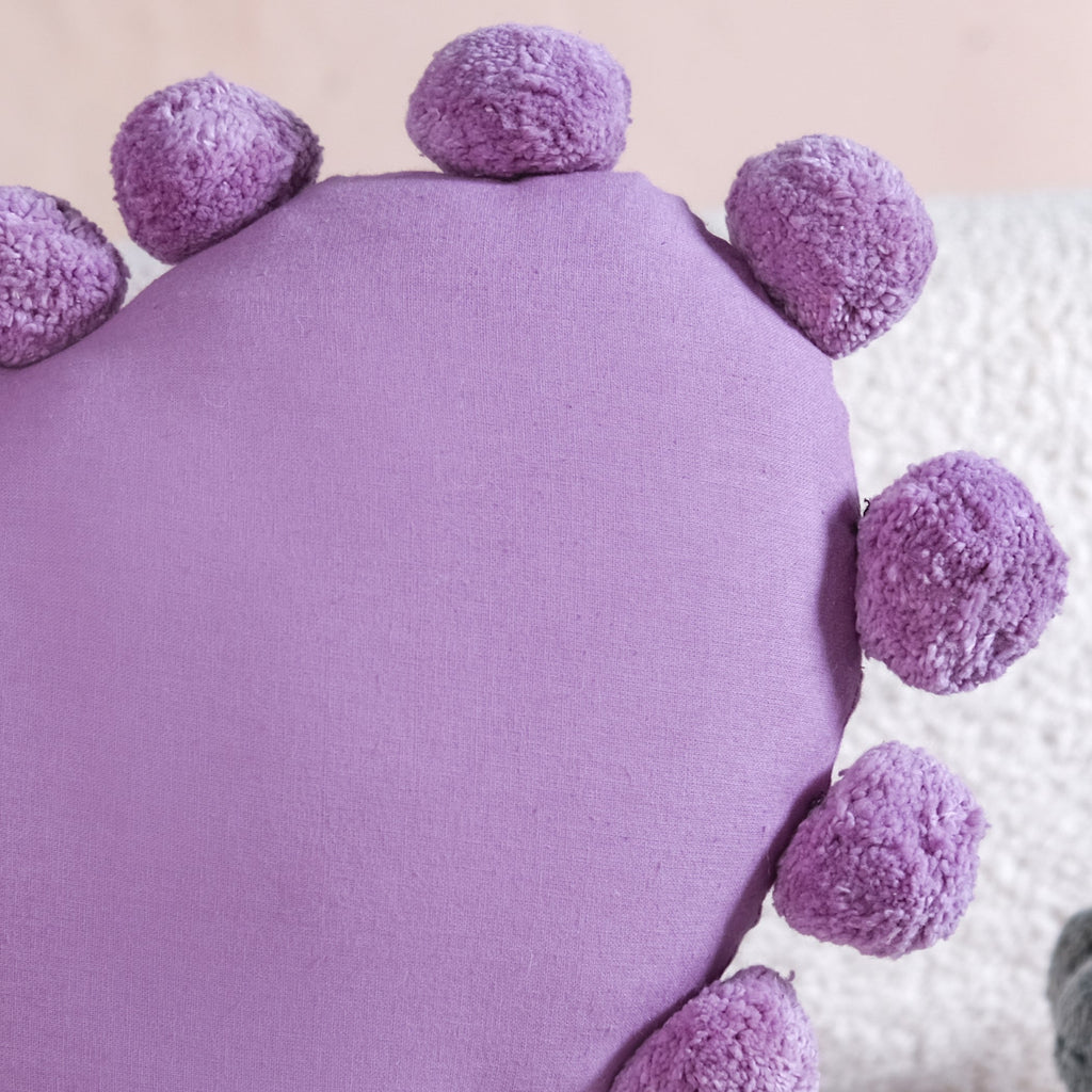 Pom Pom Heart Sofa Cushion Purple 40x35cm Nestasia