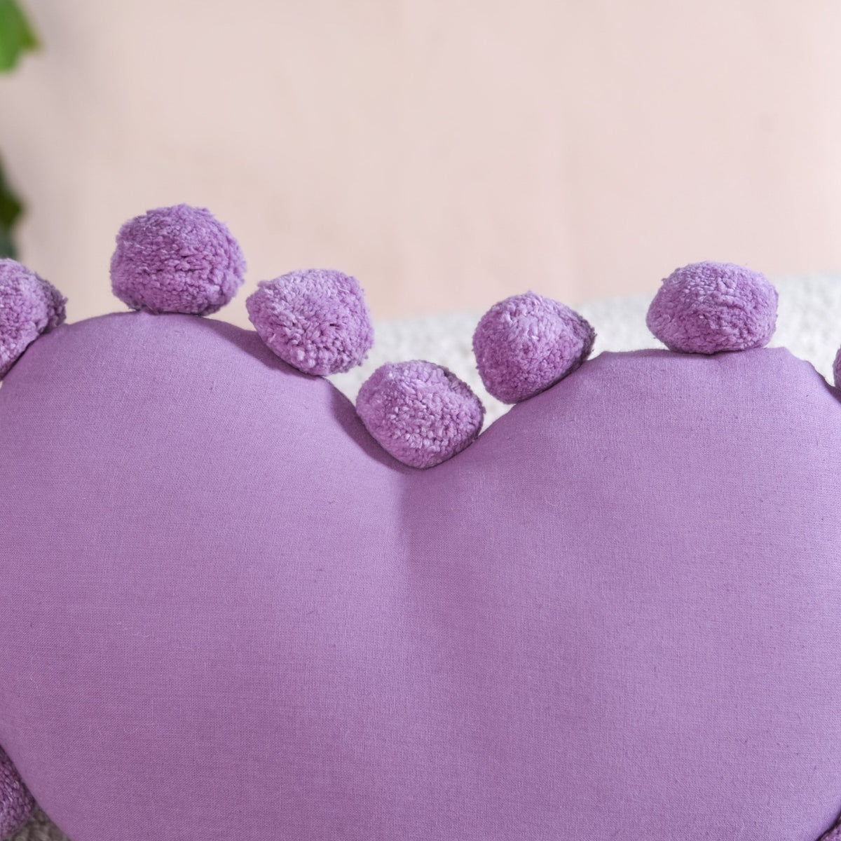 Pom Pom Heart Sofa Cushion Purple 40x35cm Nestasia