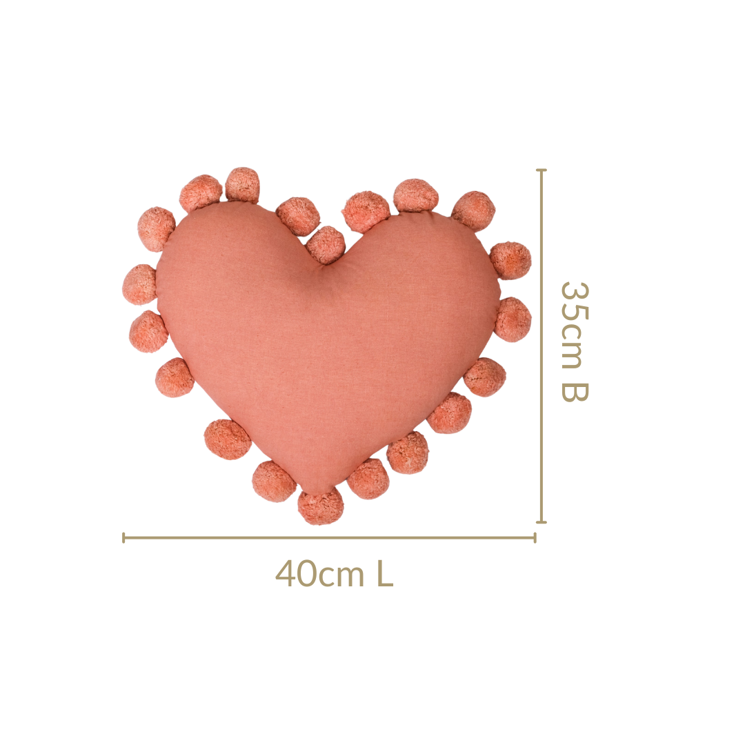 Pom Pom Heart Sofa Cushion Dusty Pink 40x35cm Nestasia