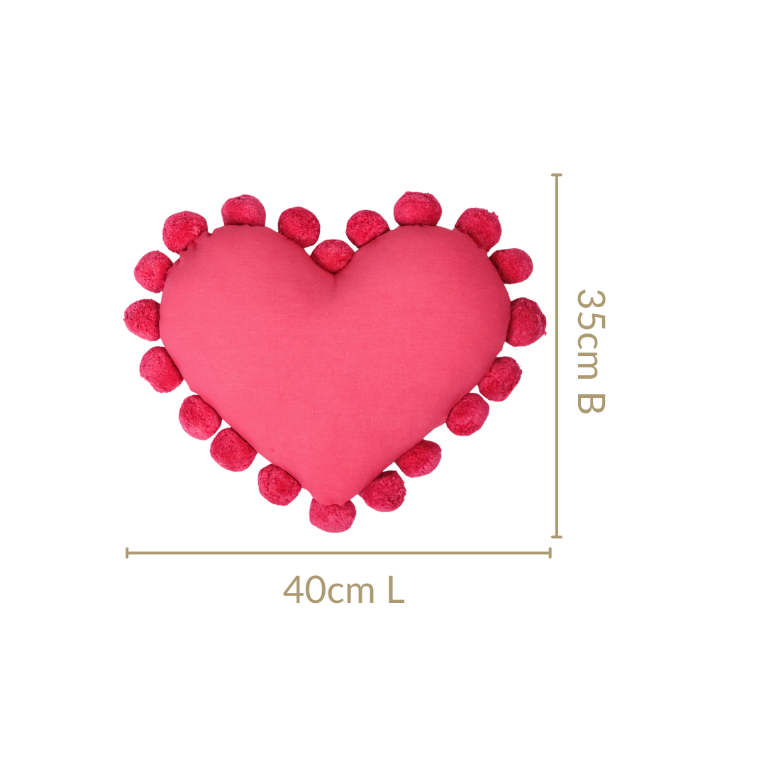 Pom Pom Heart Sofa Cushion Dark Pink 40x35cm Nestasia