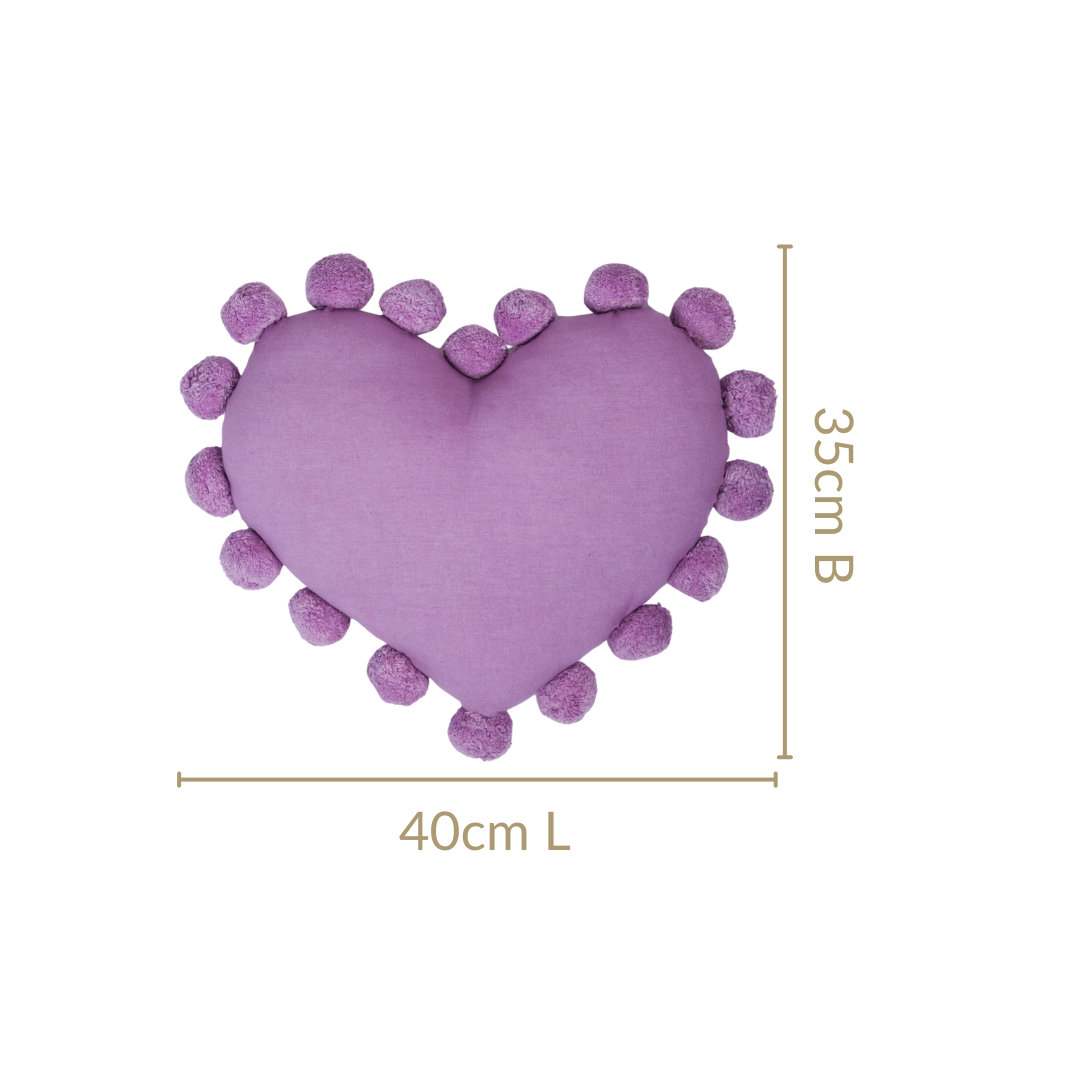 Pom Pom Heart Sofa Cushion Purple 40x35cm Nestasia