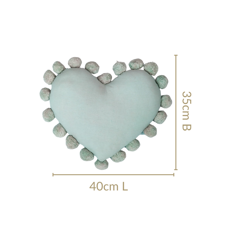 Pom Pom Heart Sofa Cushion Mint Green 40x35cm Nestasia