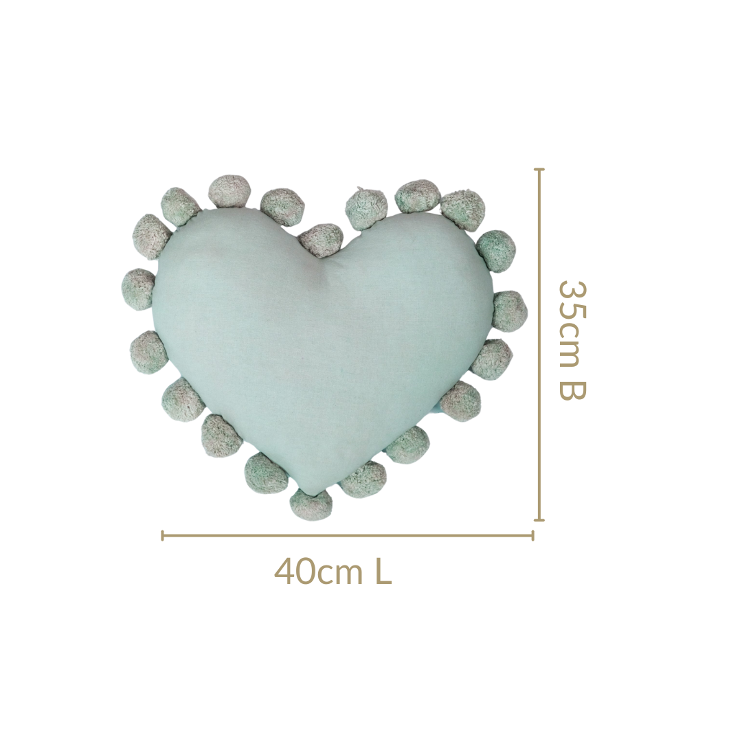 Pom Pom Heart Sofa Cushion Mint Green 40x35cm Nestasia
