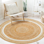 Handmade Beige Round Jute Carpet For Hall And Balcony