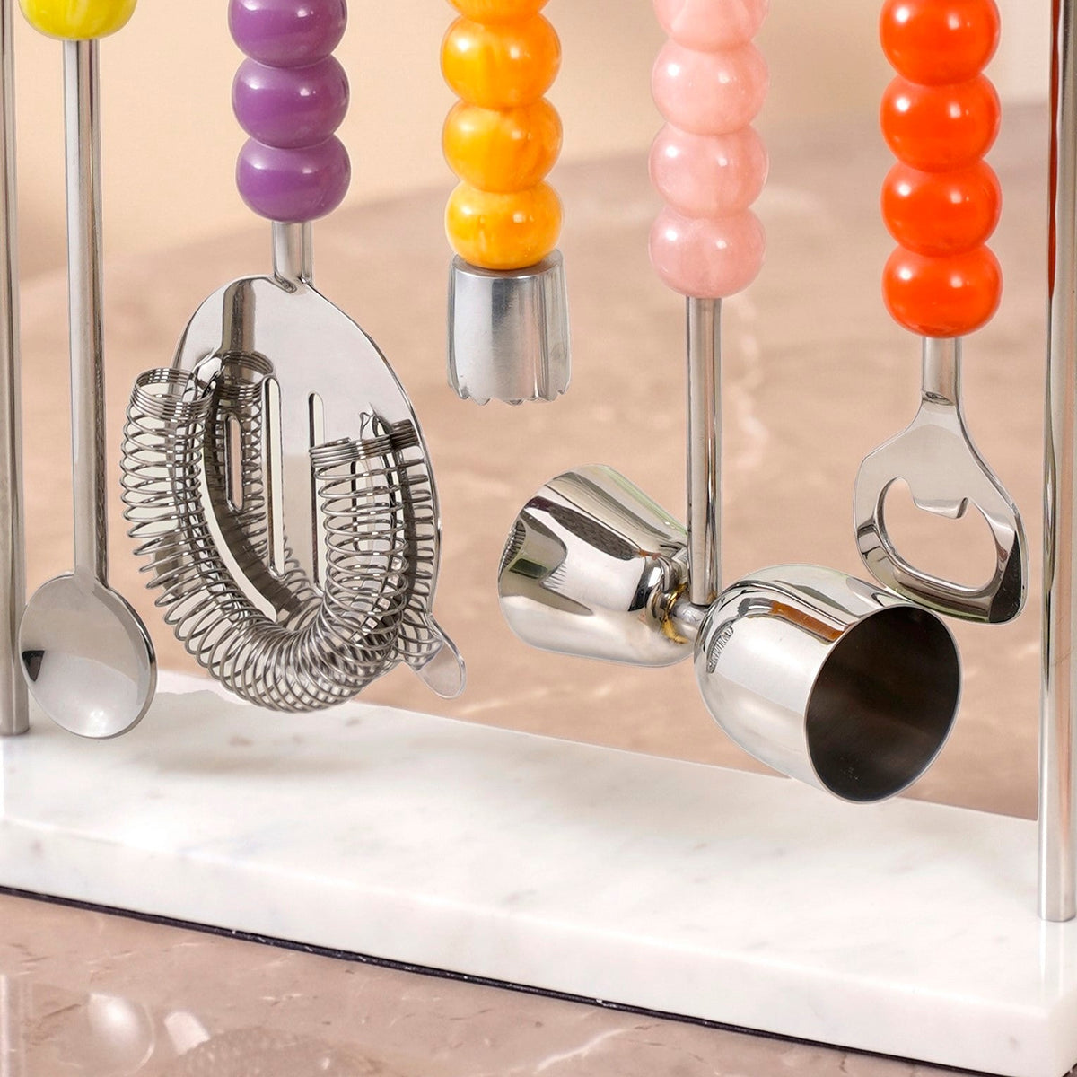 Bubble Pop Stainless Steel Bar Tool Set Of 5 With Stand Nestasia