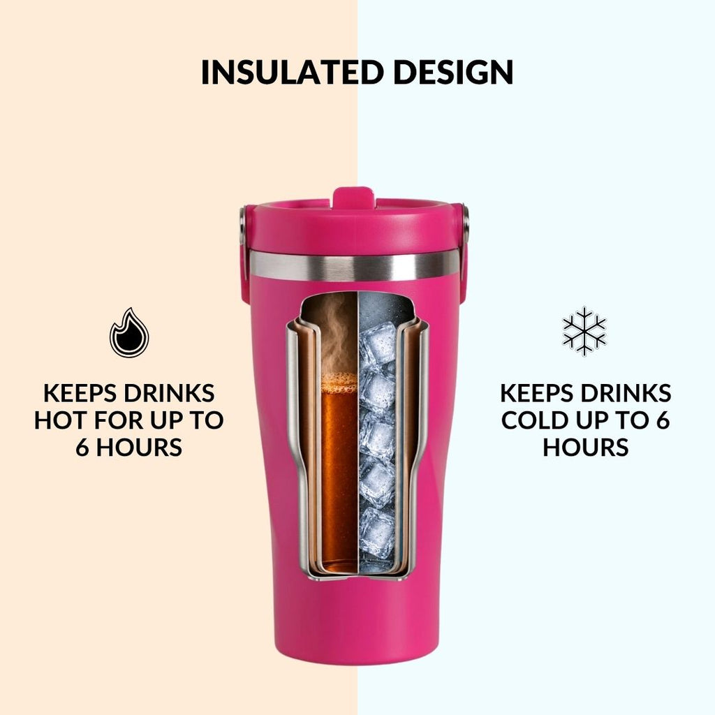 PopSip 20 Tumbler With Top Handle Electric Fuchsia Pink 600ml Nestasia
