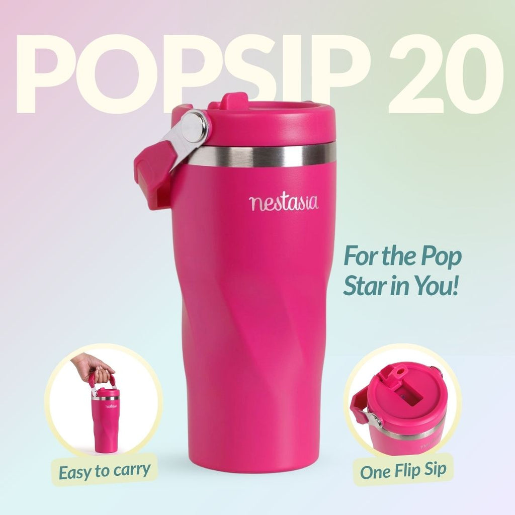 PopSip 20 Tumbler With Top Handle Electric Fuchsia Pink 600ml Nestasia