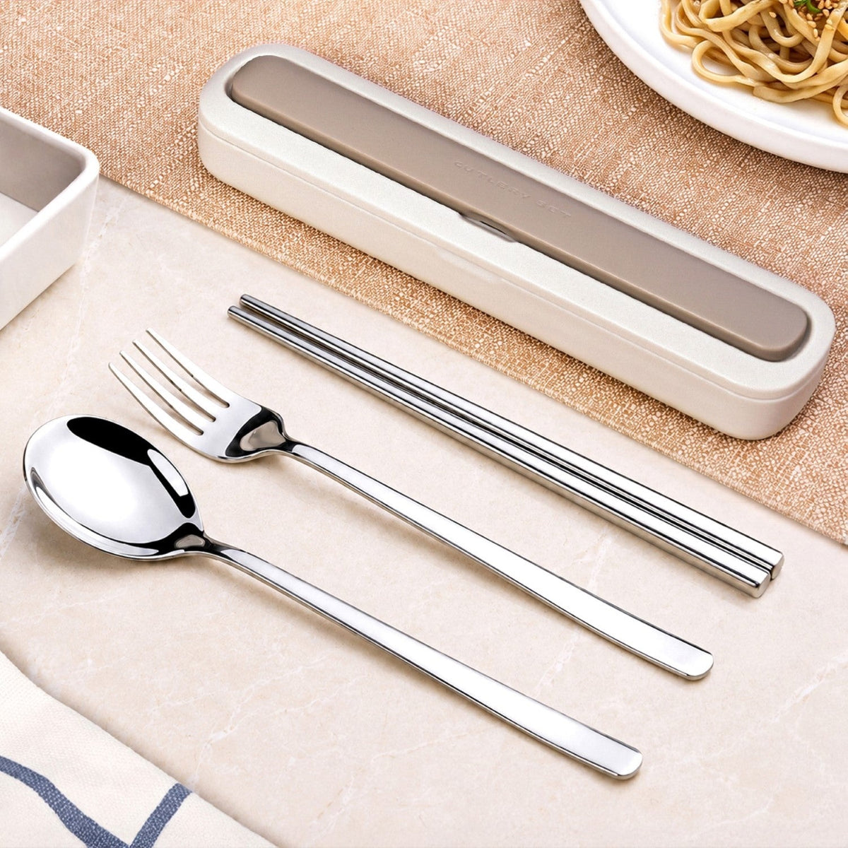 Portable Stainless Steel Picnic Cutlery Set With Box Grey Nestasia