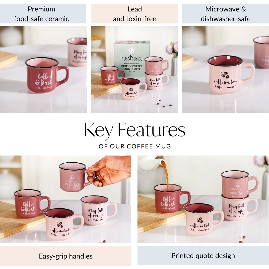 PourFect Mugs Set Of 4 Pink 170ml Nestasia