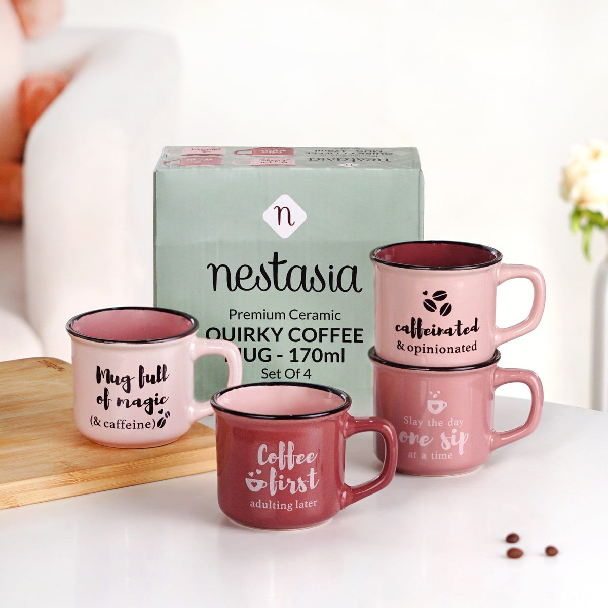 PourFect Mugs Set Of 4 Pink 170ml Nestasia