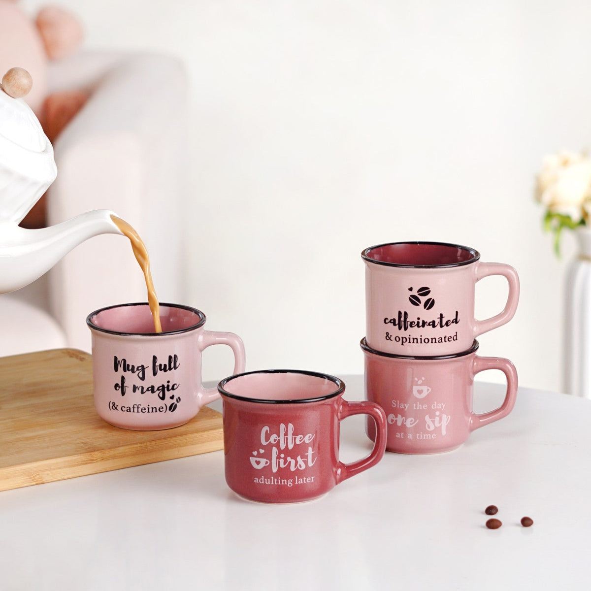 PourFect Mugs Set Of 4 Pink 170ml Nestasia