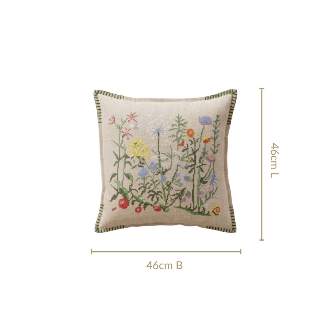 Prairie Floral Embroidered Cushion Cover 46x46cm Nestasia