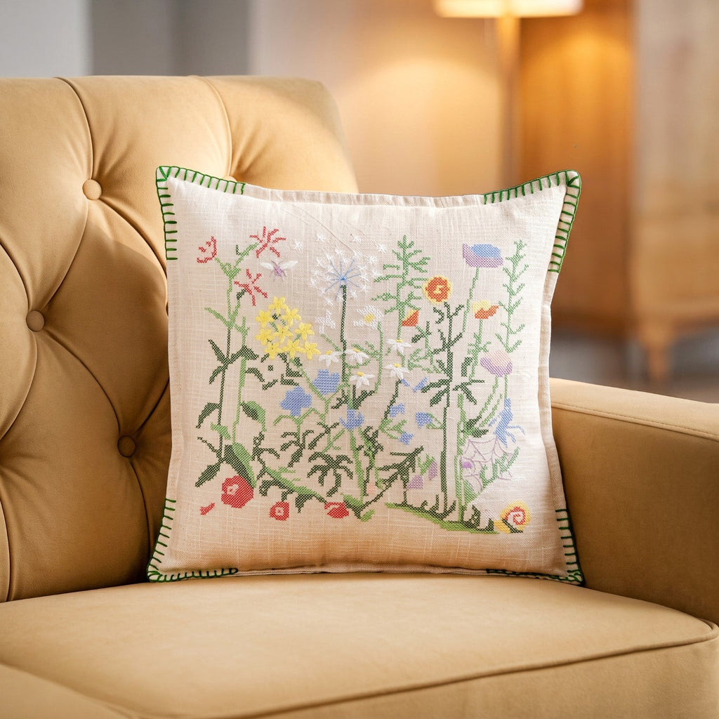 Prairie Floral Embroidered Cushion Cover 46x46cm Nestasia