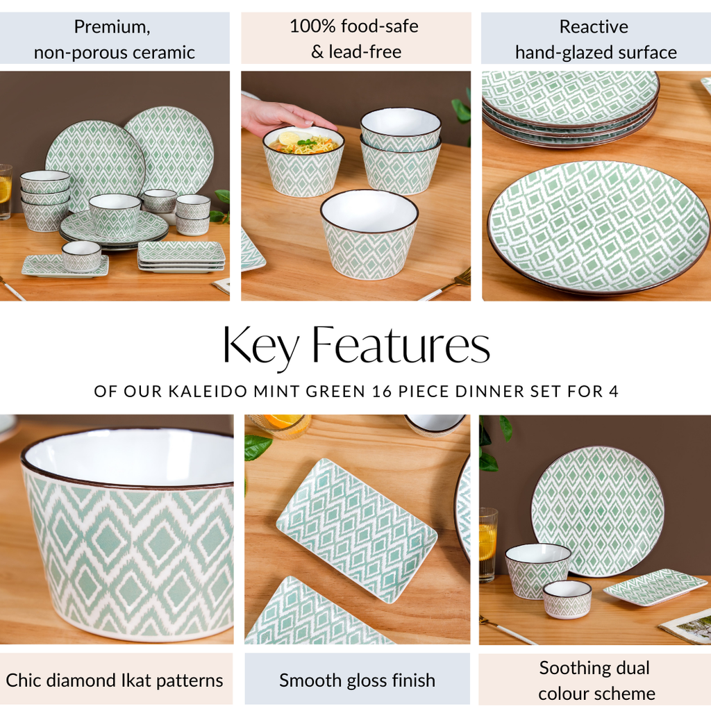 Kaleido Mint Green 16 Piece Dinner Set For 4 Nestasia