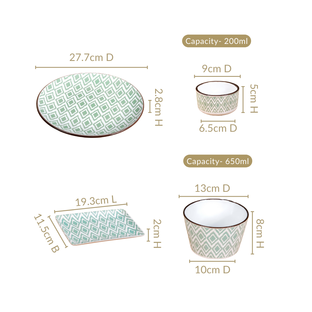 Kaleido Mint Green 16 Piece Dinner Set For 4 Nestasia