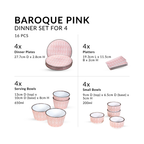 Baroque Pink 16 Piece Ceramic Dinner Set For 4 Nestasia