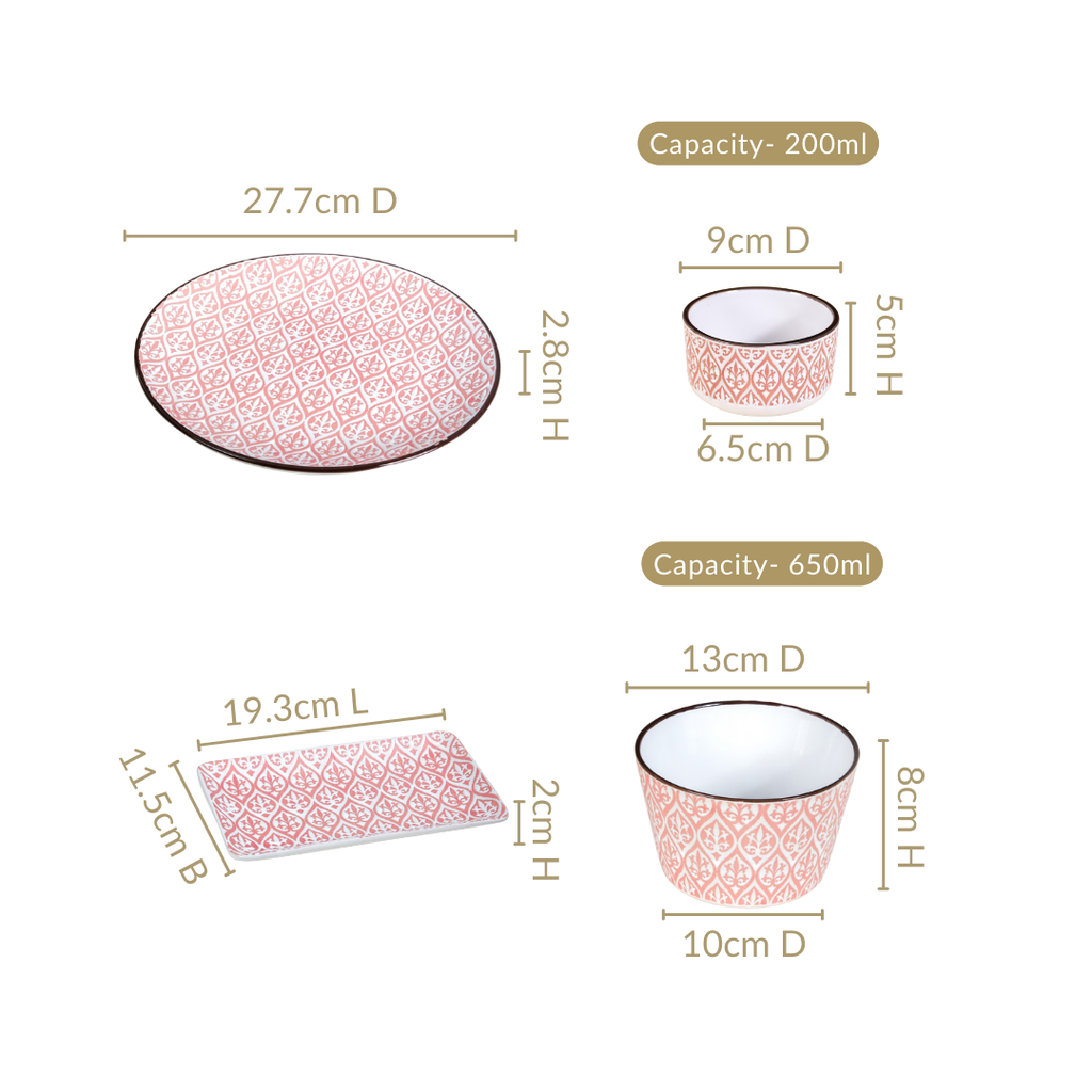 Baroque Pink 16 Piece Ceramic Dinner Set For 4 Nestasia