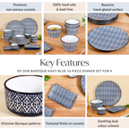 Baroque Navy Blue 16 Piece Dinner Set For 4 Nestasia