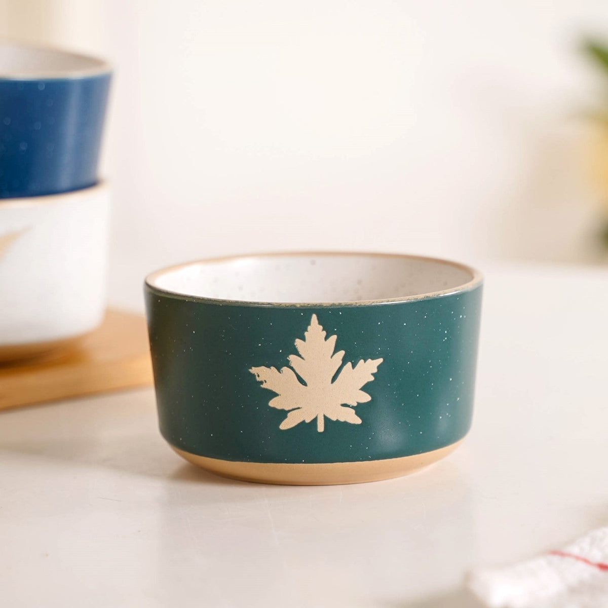 Spring Leaf Ceramic Snack Bowl Set Of 4 180ml Nestasia