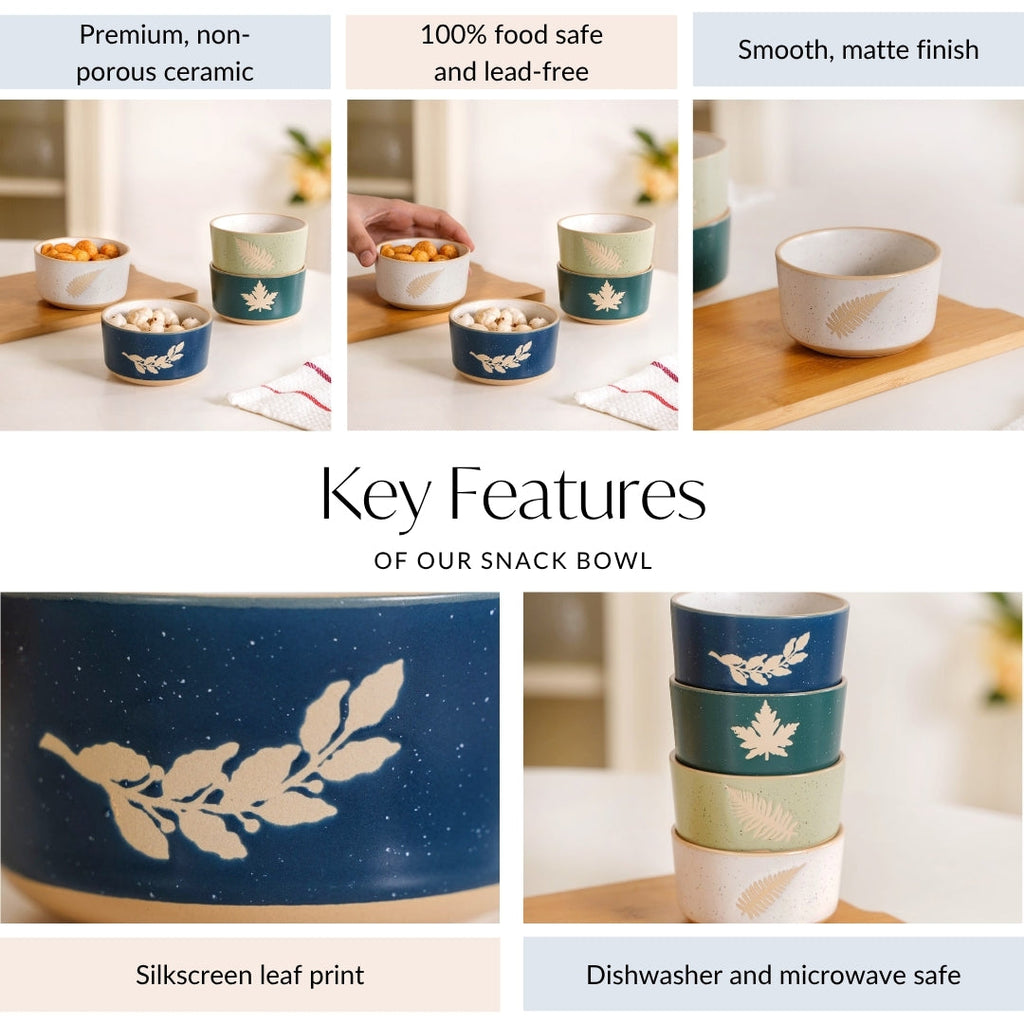 Spring Leaf Ceramic Snack Bowl Set Of 4 180ml Nestasia