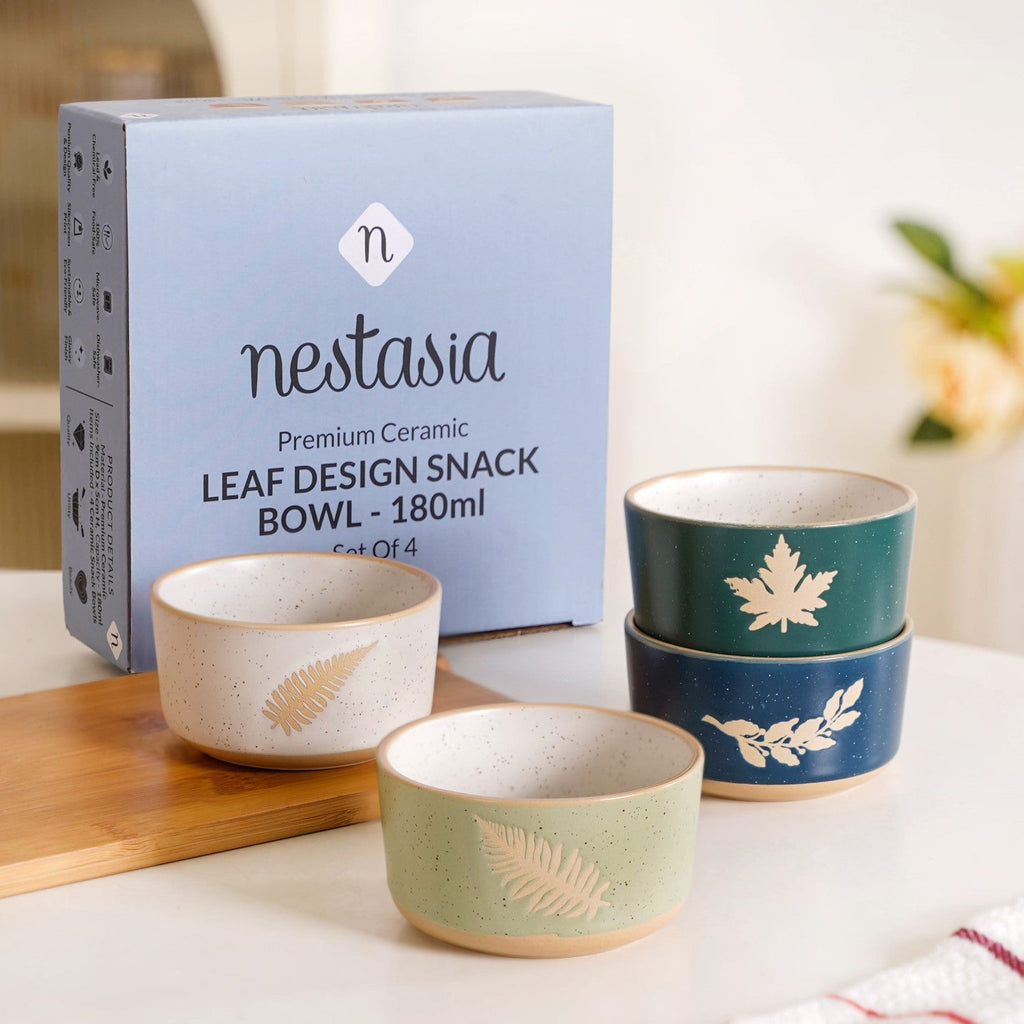 Spring Leaf Ceramic Snack Bowl Set Of 4 180ml Nestasia