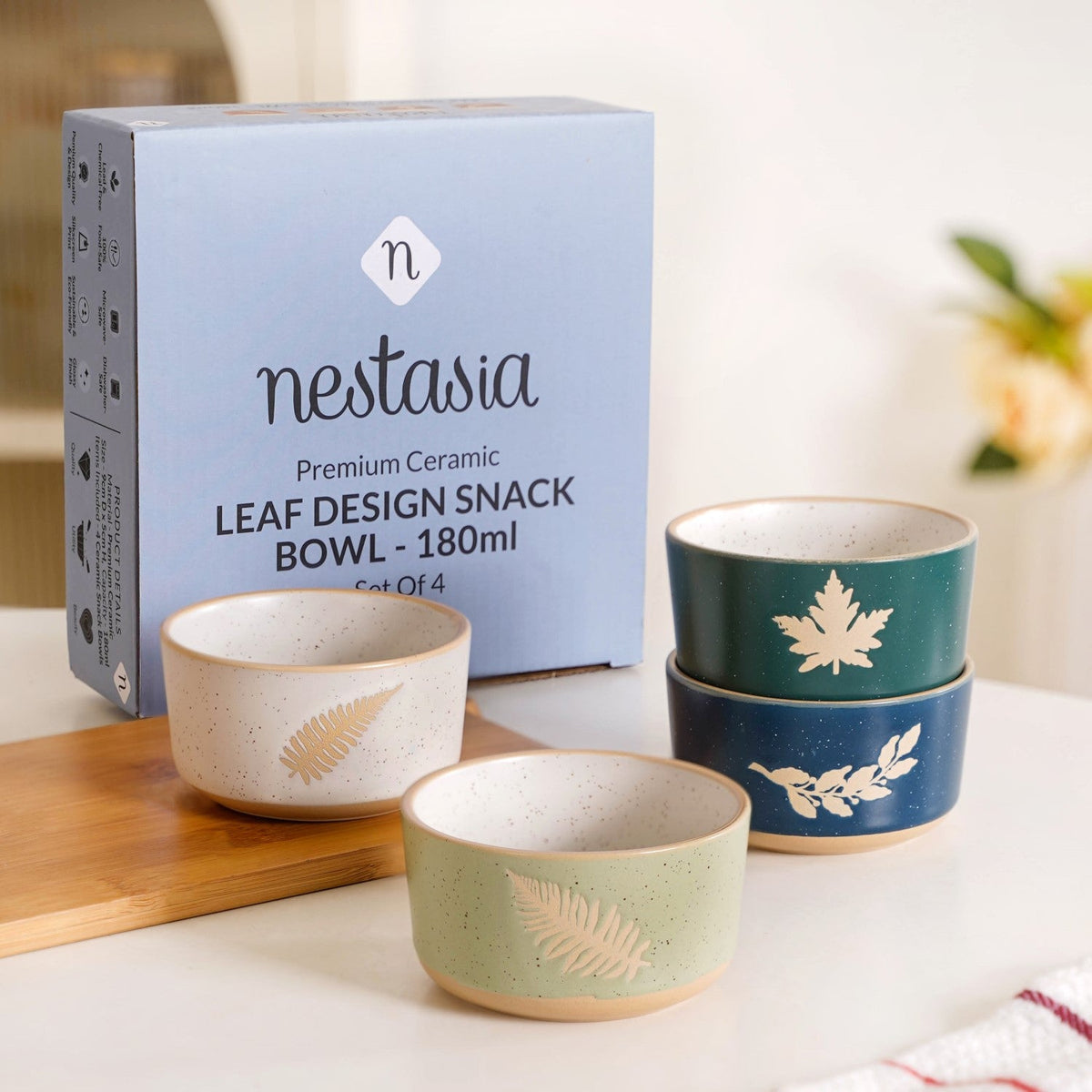 Spring Leaf Ceramic Snack Bowl Set Of 4 180ml Nestasia