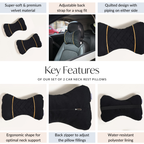 Premium Quilted Car Neck Rest Pillow Set Of 2 Black Nestasia