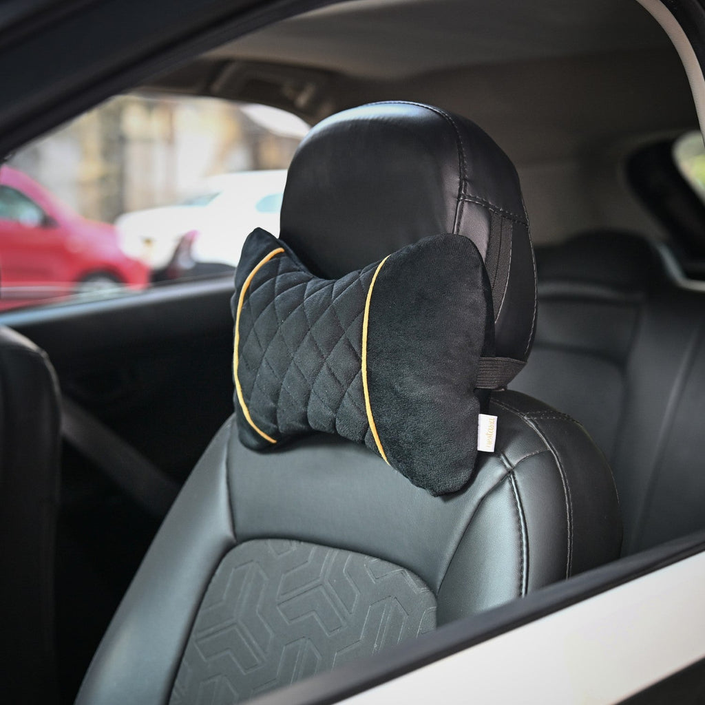 Premium Quilted Car Neck Rest Pillow Set Of 2 Black Nestasia