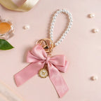 Pretty In Pink Cute Bow And Pearls Keychain Nestasia