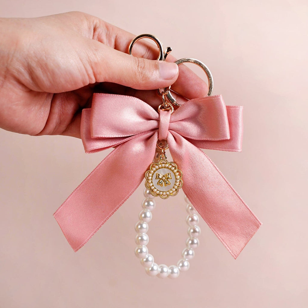 Pretty In Pink Cute Bow And Pearls Keychain Nestasia