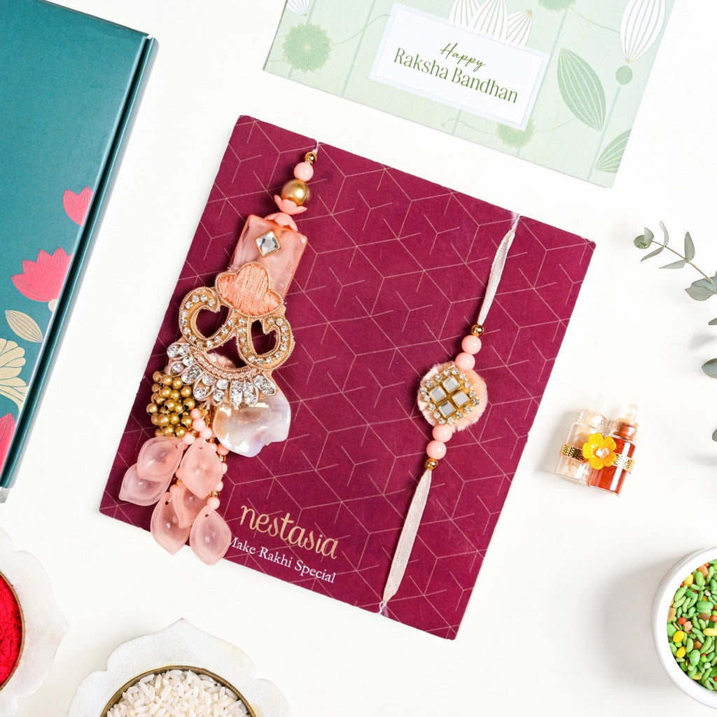 Pretty Peach Rakhi Lumba Gift Set Nestasia