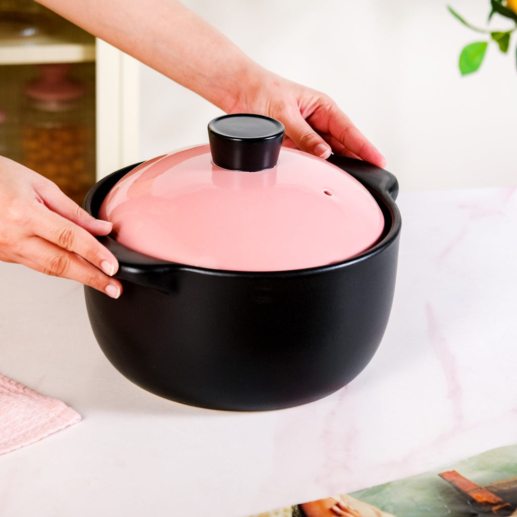 Flamora Ceramic Cooking Pot Pink 3600ml Nestasia