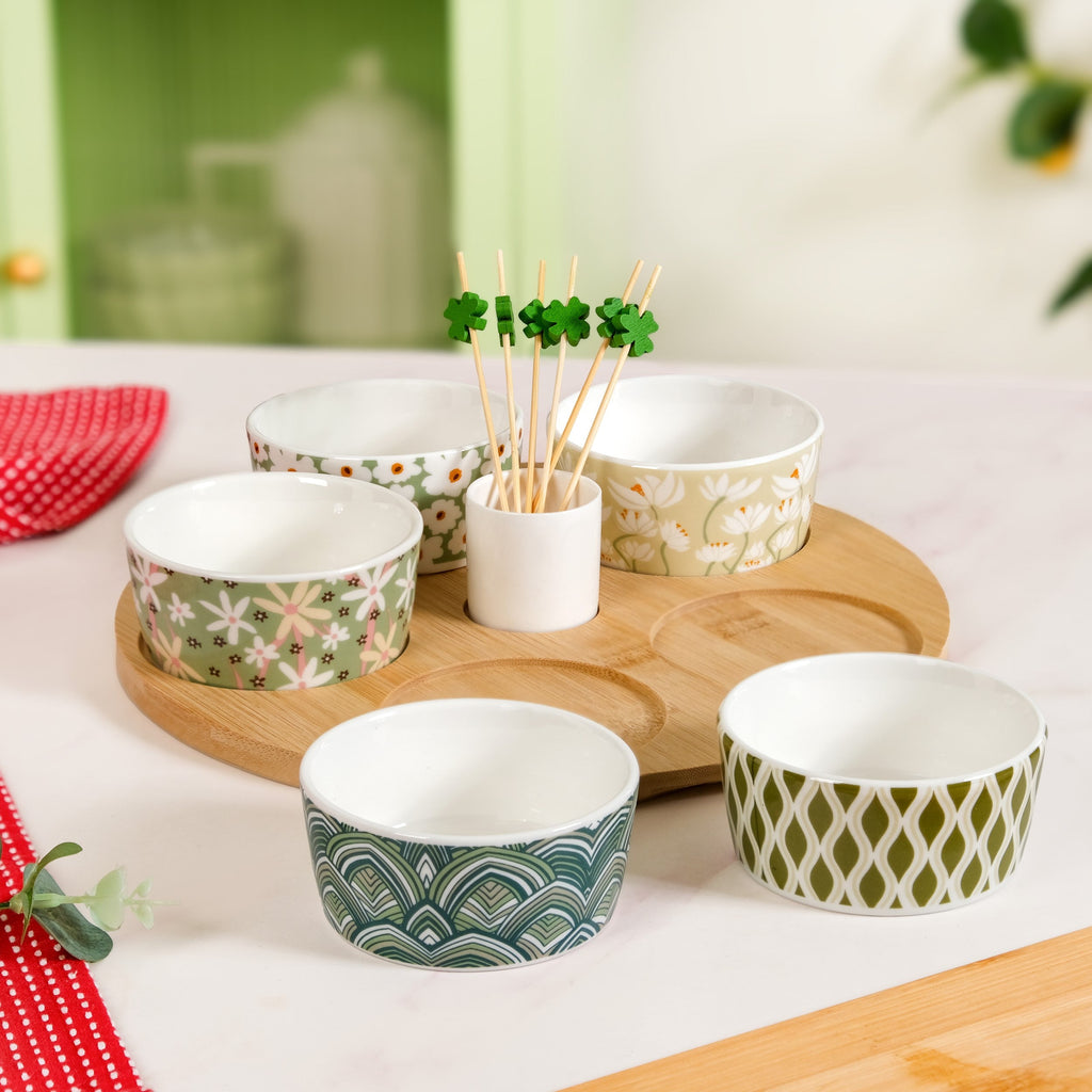 Sage Scape 5 Snack Bowls With Tray And Toothpick Set Nestasia