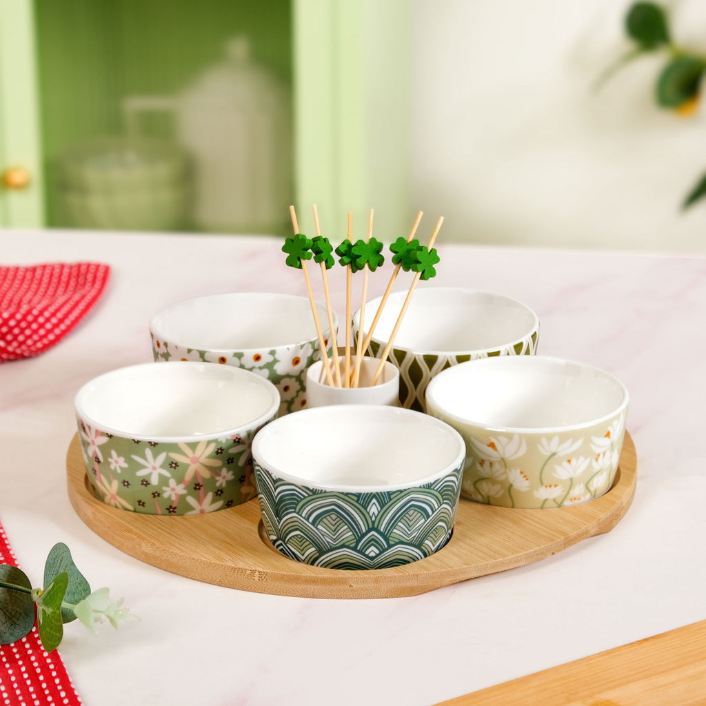 Sage Scape 5 Snack Bowls With Tray And Toothpick Set Nestasia
