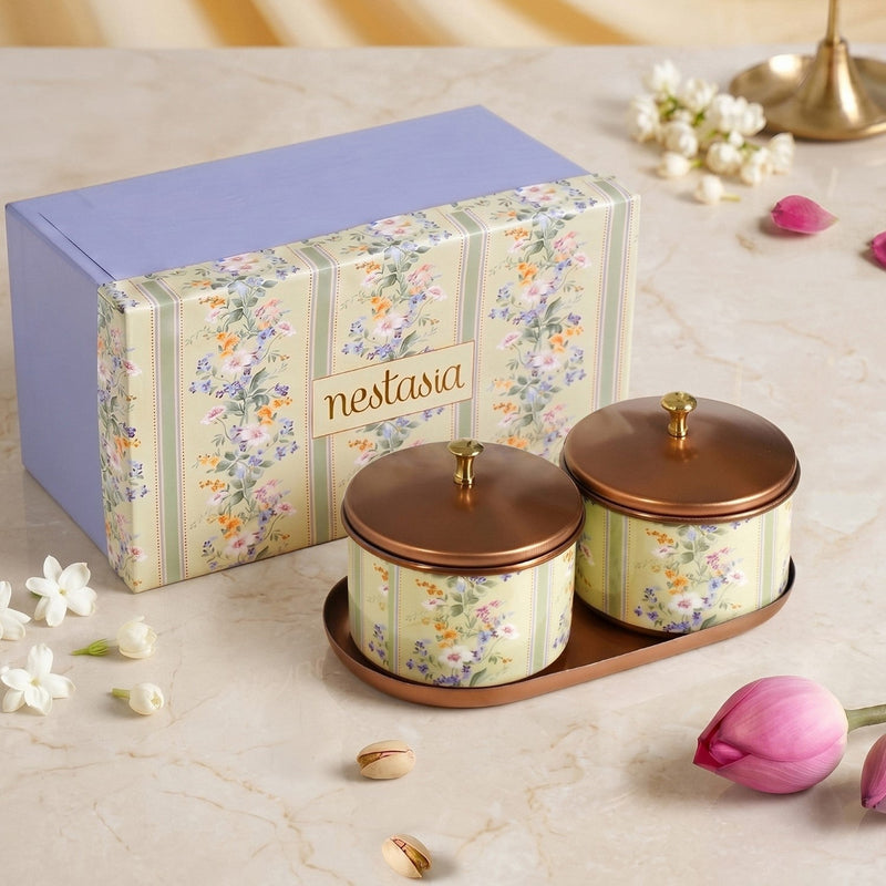 Printed Jar With Tray Set Of 3 In Gift Box Nestasia
