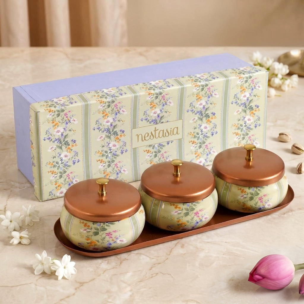 Printed Jar With Tray Set Of 4 In Gift Box Nestasia