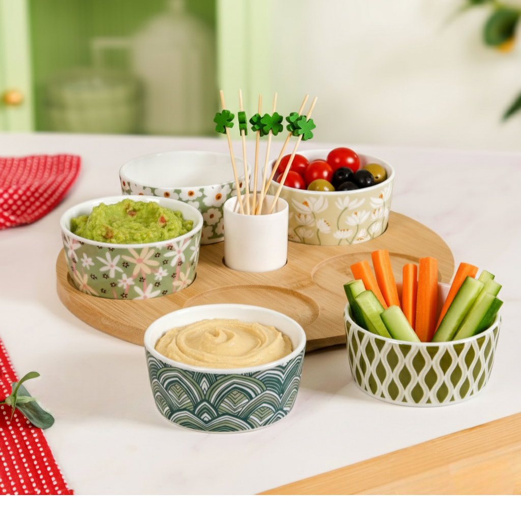 Sage Scape 5 Snack Bowls With Tray And Toothpick Set Nestasia