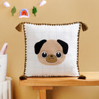 Pug Embroidered Cotton Kids Cushion Cover 42x42cm Nestasia