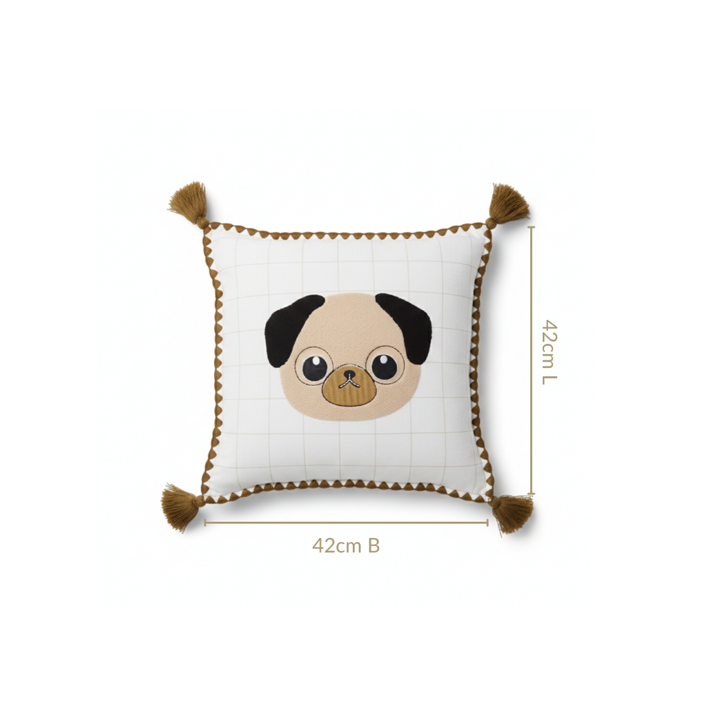 Pug Embroidered Cotton Kids Cushion Cover 42x42cm Nestasia