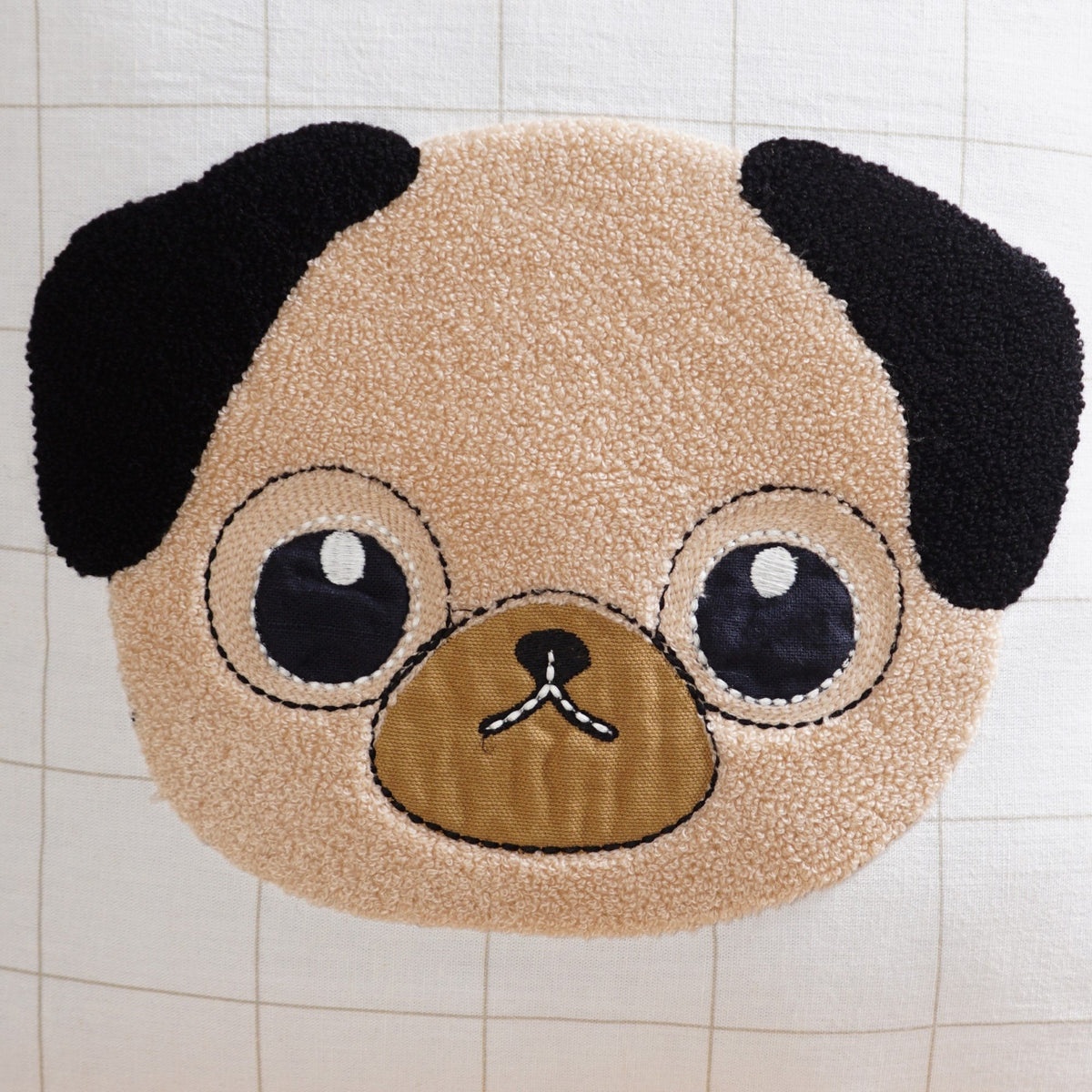 Pug Embroidered Cotton Kids Cushion Cover 42x42cm Nestasia