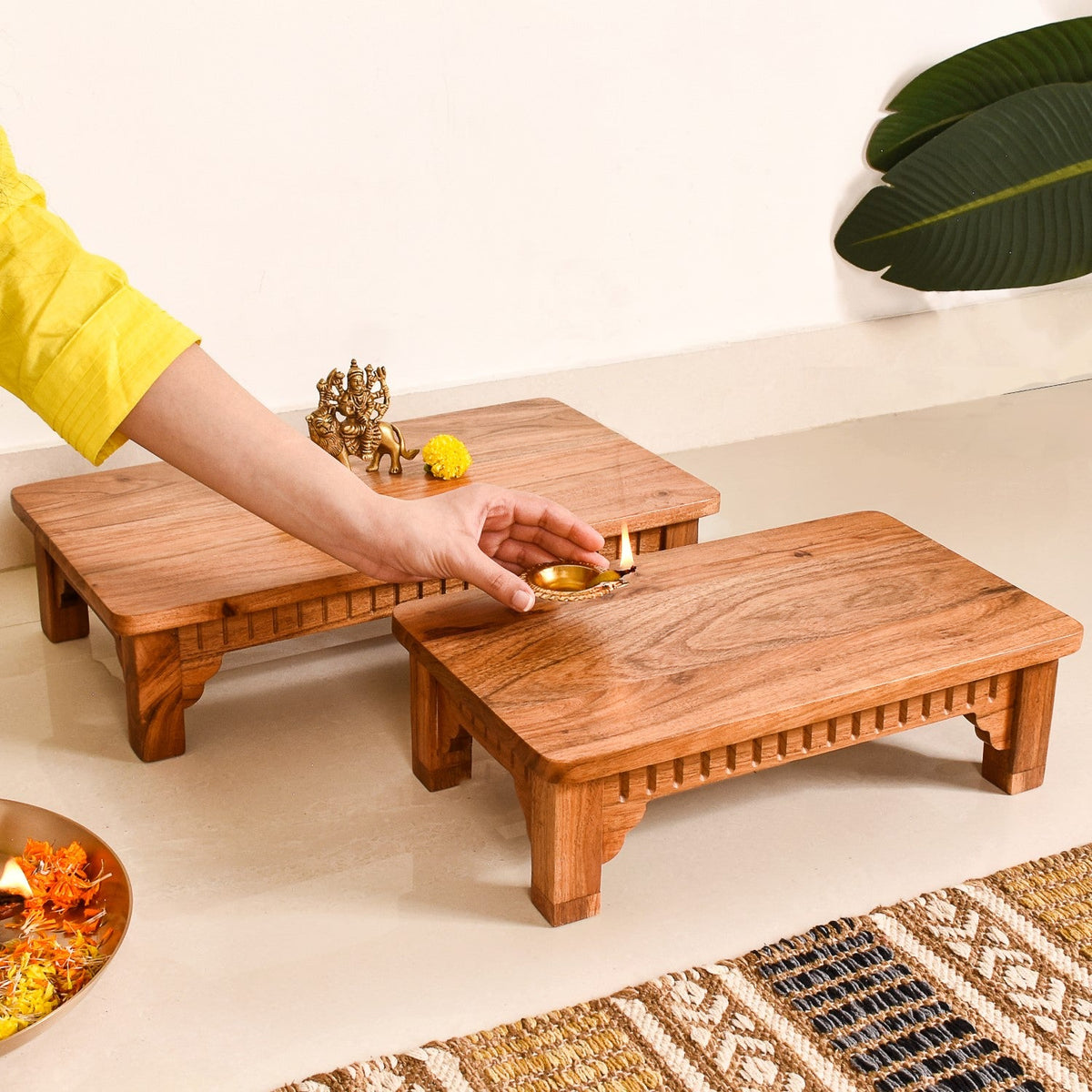 Pure Acacia Wooden Riser Set Of 2 Nestasia