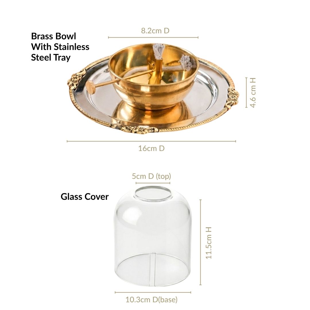 Pure Brass Akhand Jyoti Diya With Borosilicate Glass Cover Nestasia