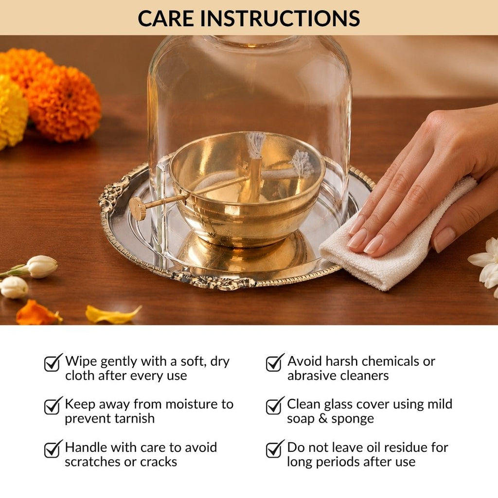 Pure Brass Akhand Jyoti Diya With Borosilicate Glass Cover Nestasia
