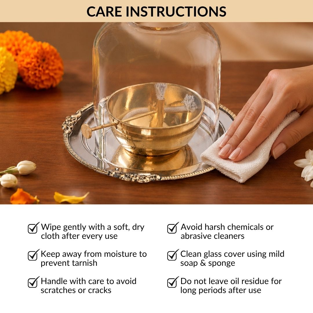 Pure Brass Akhand Jyoti Diya With Borosilicate Glass Cover Nestasia